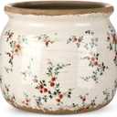 Vintage Planter Large Ceramic Plants Pot Beige Red Rustic Floral Ice Crack Cottage Scroll Vase Flower Vase Pot Indoor Plants Home Kitchen Decor Farmhouse Antique Decorative Gifts