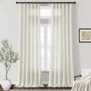 Cream Ivory Linen Curtains 90 Inch Length 2 Panels for High Living Room Semi Sheer Light Filtering Extra Long 90 Inch Curtains Floor Ceiling Drapes Sliding Door Villa Rod Pocket Hook Belt, Size: 72" x 90"