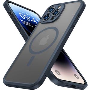 ImpactStrong Magnetic Guard Designed for iPhone 14 Pro Case [Camera Protection] [Military Grade Drop Tested] [Compatible with MagSafe] Slim Translucent Matte Phone Case (6.1") - Navy Blue