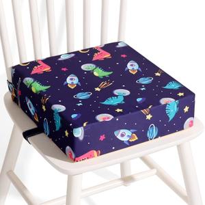 Toddler Booster Seat for Dining Table 45D Cartoon Stronger Support Booster Seat for Dining Table Washable 2 Safer Straps Non-Slip Bottom Portable Booster Chair for Toddlers Kid Baby Eating Travel Home (Dark Blue-Dinosaur)