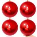 Hollowfly 8 Pcs Large Christmas Ball Ornaments 8 Inch UV Resistant and Waterproof Shatterproof Ball Outdoor Shiny Big Christmas Tree Hanging Ornaments Decorations for Indoor Outdoor(Red)