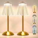 Cordless LED Touch Lamp with Crystal Acrylic Shade, USB Rechargeable, 3-Color Temperature, Dimmable Table Light, Portable Modern Industrial Style Lighting for Bedroom, Office, Patio & Gift Use (Gold)