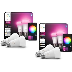 Philips Hue Smart LED A19 Bulb, White and Color Ambiance, E26 Base,10.5W, Full Spectrum Light 1000K-20000K,1100 Lumens, Dimmable,Compatible with Alexa,Google, Apple Home, 4pk