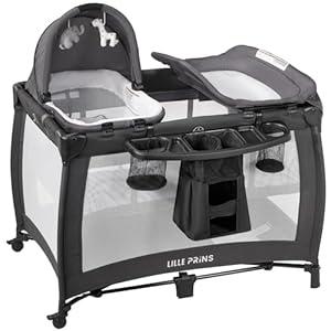 LILLIE PRINS, Babe Playard Portable Playard Foldable Playpen for Baby and Toddler Portable Crib Mattress Diaper Changer for Newborn (Grey)