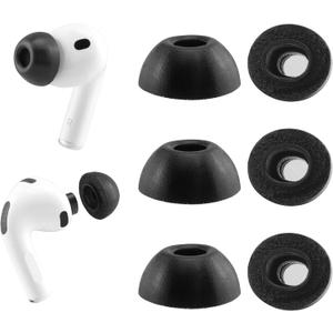 Replacement Memory Foam Ear Tips for AirPods Pro 3 Earbuds, Ultimate Comfort, Compatible with AirPods Pro 3rd Generation 2025, 3 Pairs (Black, Large)