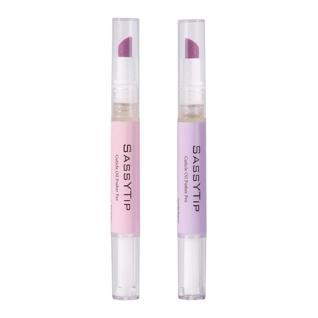 Ceramic Cuticle Pusher & Oil Pen, 2ml Rose/Lavender/Fragrance Free Scented Nail Care Pen, Gentle Cuticle Remover for Dry & Damaged Nails, Moisturize Strengthen Brighten (Pink&Purple)