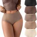 SHARICCA Seamless High Waisted Underwear for Women Cheeky Underwear Wave Edge No Show Bikini Panties Ribbed Panties Pack M