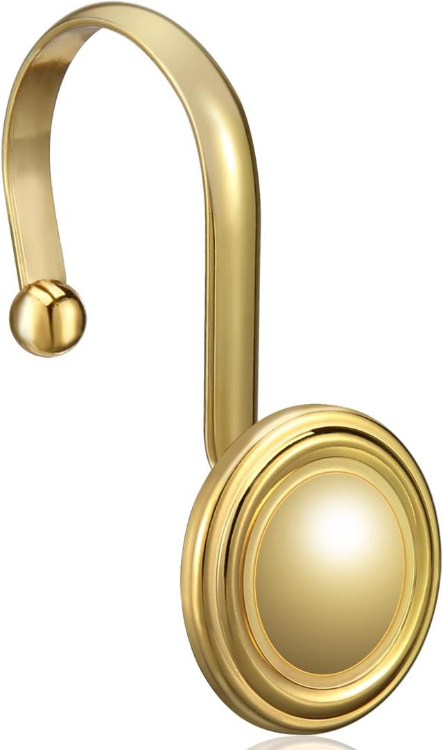 CHICTIE Gold Shower Curtain Hooks Rings, Decorative Shower Hook for Shower Curtain, Rustproof Modern Shower Rings Hangers for Bathroom Curtains Rods, Set of 12