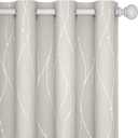 Deconovo Beige Curtains for Living Room, Light Darkening Soundproof Drapes with Wave Dots Silver Print, Farmhouse Boho Curtain, 52 x 84 Inch Long, Set of 2 Window Panels for Bedroom Office Nursery