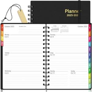 Daily Planner 2025-2026, 18 Month Planner with Tabs, July 2025 - December 2026 Weekly and Monthly Academic Year Calendar Spiral Time Management, 100GSM Thick Paper, Twin-Wire Binding, A5 Size, Black