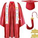 Foaincore 2025 Year Preschool and Kindergarten Graduation Gown Cap Tassel Set with 2025 Charm Printed Stole Grad Gift (27, Red)