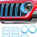 Grill Inserts for 2024 2025+ Jeep Wrangler JL Grille Cover & Headlight Cover Trim Accessories (Light Blue)