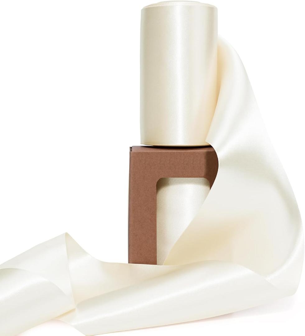 LaRibbons Ivory Satin Ribbon 4 Inch x 10 Yards Double Fcaed Continuous Ivory Ribbon for Flower Bouquet, Chair Sashes, Baby Shower, Garland, Gift Wrapping, Craft Project