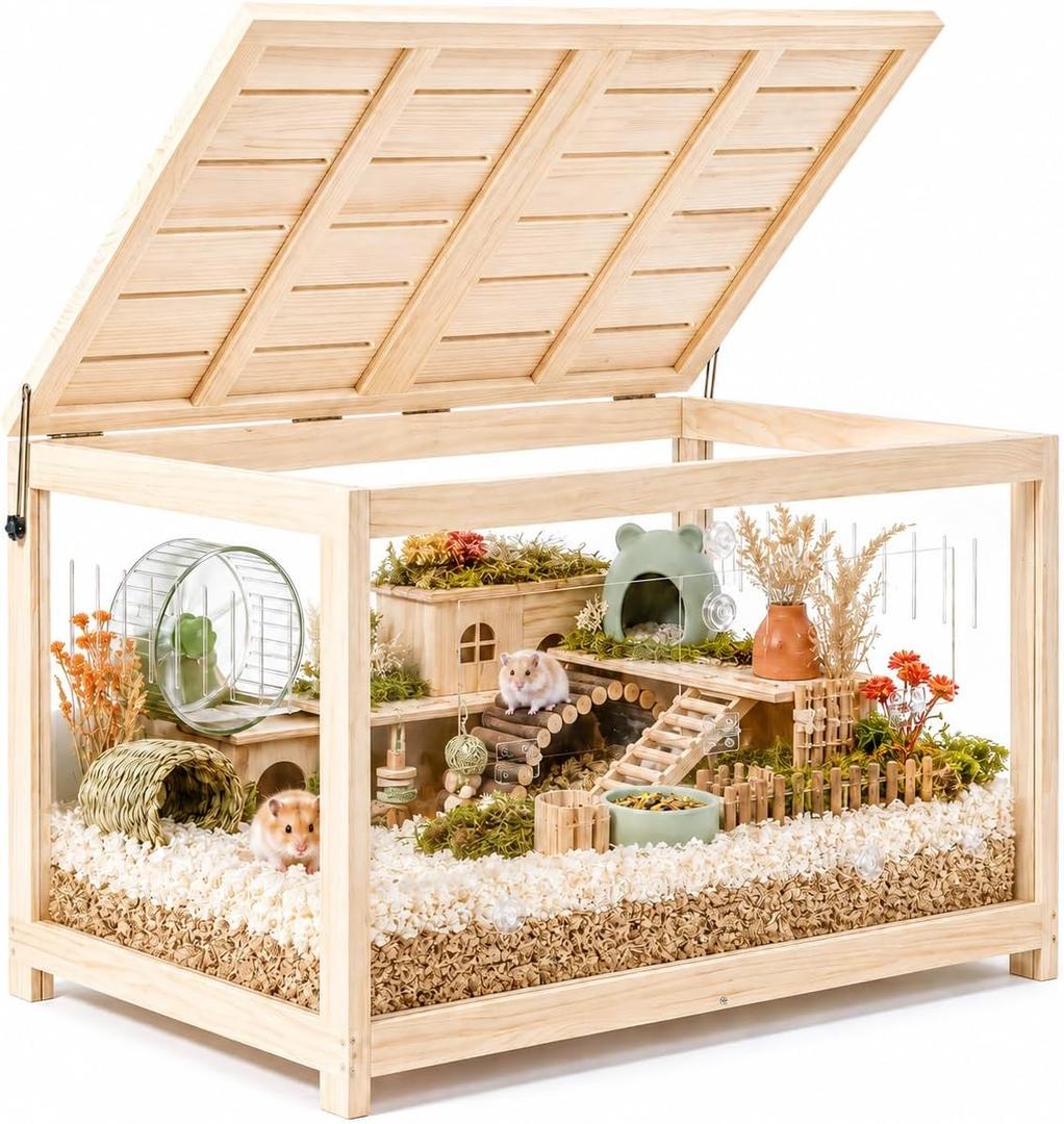 Wooden Hamster Cage with Open Top, Large Hamster Enclosure 31.4"