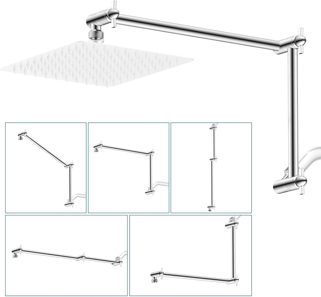 iFealClear All Metal 20" Shower Head Extension Arm, Solid Brass Shower Head Extender Adjustable Height Angle, G1/2 Universal Connection Stainless Steel Pipe with Lock Joint for Rain Showerhead, Chrome