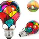 Dimmable Stained Glass LED Light Bulb, 3.5W E26 Base A19/A60 Festive Atmosphere Color Bulb, for Home Light, Party, Festive Decoration, 2 Pack