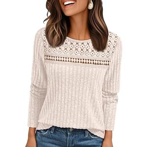 AUTOMET Womens Lace Long Sleeve Shirt Fall Top Fashion Dreesy Casual Tunic Sweaters Mesh Clothes Trendy Work Cute Outfits
L