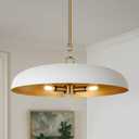 LamQee 20 Inch Oversized Large Pendant Lights, 3-Lights White and Gold Dome Chandelier, Mid Century Modern Metal Pendant Lighting Fixture Ceiling Hanging for Kitchen Island Dining Room Over Table Bar, 19.7 Inch