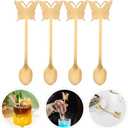 4pcs Golden Stainless Steel Butterfly Long Handle Mixing Spoons 5.31 Inch Coffee Dessert and Salad Spoons for Home and Party Use Easy to Clean