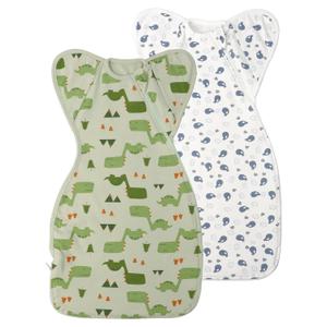 Baby Sleep Sack Swaddles for Newborn 0-3 Months, Arms Up Swaddle Blanket 2 Packs Cotton, Hands Up 3-Way Transitions to Arms-Free Wearable Sleeping Sack Bag for Boys Girls Snug Fit Calms Startle Reflex (Dinosaur + Whale)