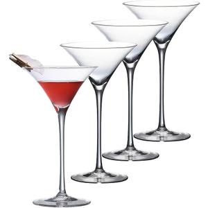 Hand Blown Crystal Martini Glasses, Long Stem Cocktail Glass, 4.8 oz, Set of 4, Clear