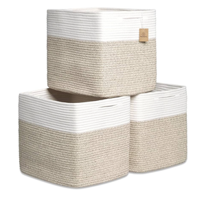 NaturalCozy 13x15x13 Kallax Storage Cubes Bins, 3 Pack | Cotton Rope Cube Storage Bin Woven Baskets for Organizing | Kallax Insert Storage Baskets for Shelves Organizer, Kids Toy, Closet Baby Nursery