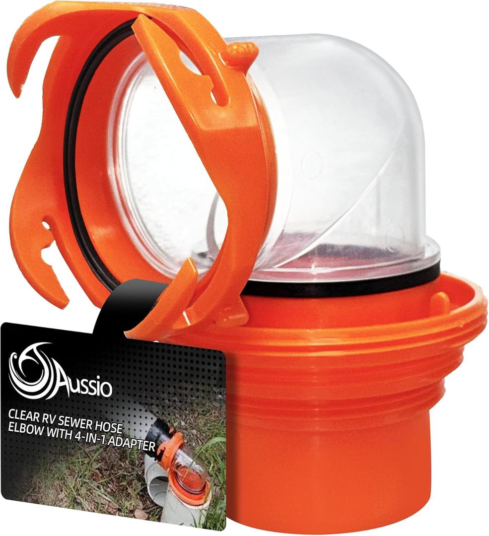 Clear RV Sewer Hose Elbow with 4-in-1 Adapter 360-Degree Rotation and Odor-Tight Protection Fits 4 Sizes of Dump Station Inlets