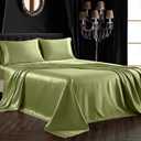 SiinvdaBZX 4Pcs Satin Sheet Set Full Size Ultra Silky Soft Sage Green Satin Full Bed Sheets with Deep Pocket, 1 Fitted Sheet, 1 Flat Sheet, 2 Envelope Closure Pillowcases