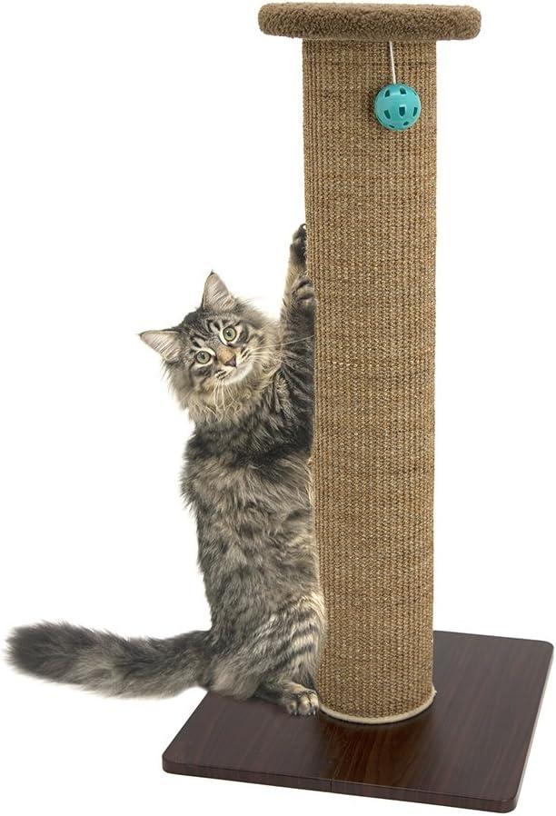 Kitty City Tall Sisal Cat Scratching Post, 32 Durable Scratcher with Sturdy Base & Hanging Jingle Toy, Easy Assembly, Furniture Protection for Indoor Cats - Brown