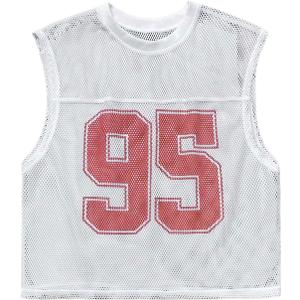 Milumia Men's Jersey Shirt Number Graphic Mesh Tank Top Football Sleeveless Crop Tops White Medium