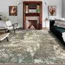 COZYLOOM Washable Area Rug 9x12 Non Slip Ultra Soft Modern Distressed Carpet for Living Room Low Pile Foldable Geometric Accent Throw Rug Stain Resistant Indoor Rug for Home Office, Camel/Green