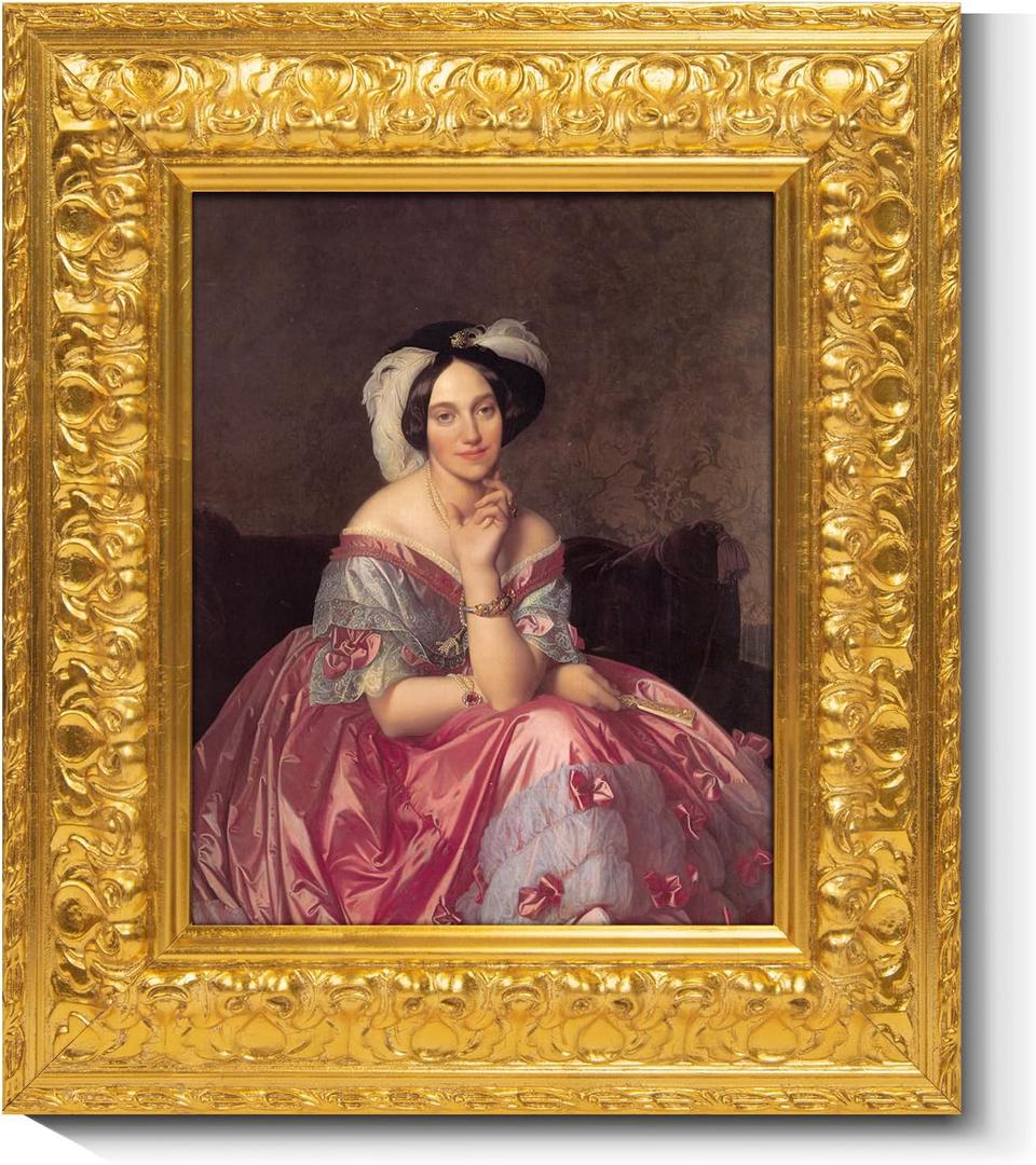 Solid Wood Frame for 8x10 Canvas Paintings, Finished Antique Ornate Patterned Gold Canvas Frames for Oil Painting Art Prints, for Home Living Room Wall Decor (Empty Frame Only, No Backboard and Glass)