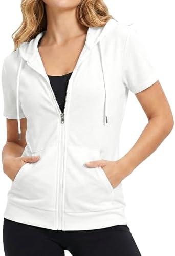 GIVON Womens Slim Fit Zip Up Hoodie Short Sleeve Thin Jacket Full Zip Sweatshirt with Plus Size XL