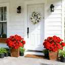 2 x Fake Outdoor Flowers, 6 Pcs Artificial Flowers for Outdoors, Red Artificial Geraniums Plastic Flowers, Fake Plant for Outside, Silk Faux Flowers Outdoor Planters UV Resistant for Front Porch
