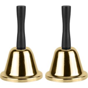 MROCO Gold Hand Bell, 2 Pack Steel Call Bell for Wedding, Adults, Dinner Bells for Food Line, Classroom Bells for Inside, Alarm, Jingles, Ringing