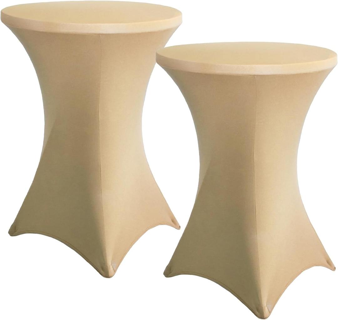 Cocktail Table Cover, 2 Pack Spandex Fitted Cocktail Tablecloths, Stretch Round High Top Table Cloths for Bar Wedding Party Banquet, Beige, 30"-32" Diameter x 40"-43" Height Cocktail Table Cover, 2 Pack Spandex Fitted Cocktail Tablecloths, Stretch Round High Top Table Cloths for Bar Wedding Party Banquet, Beige, 30"-32" Diameter x 40"-43" Height