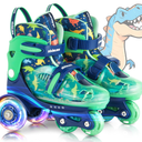 Kids Roller Skates for Beginners  ZOOBLISS Toddler Roller Skates for Boys Ages 37 with LightUp Wheels & 4 Adjustable Sizes, TriWheel Training Skates for Kids (Dino Blue)