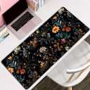 Dark Flower Mouse Pad,XXL 35.4"x15.7" Big Gaming Mousepad,Aesthetic Vintage Floral Large Extended Mouse Mat,Non-Slip Rubber Base Waterproof with Stitched Edges for Gaming Office Home