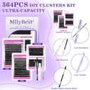 MilyBest Lash Clusters Kit 564Pcs Eyelash Clusters Lashes Wispy Cluster Eyelash Extensions Kit 3 Styles Fluffy Lashes Clusters 10-18mm Volume DIY Individual Eye Lash Clusters Lash Box with Bond&Seal