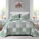 Mybedsoul Green Quilt Set Full Size, 3 Pieces Plaid Floral Bedspread Set Patchwork Reversible Bedding Set Microfiber Lightweight Bedspread Coverlet Set for All Season 78"x90"