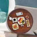 Extra Large Round Solid Wood Serving Tray, Classic Tea Coffee Table Wooden Decorative Ottoman Tray Server for Breakfast in Bed Snack Food Kitchen Party Bar, Raised Edge (23.6inch/60cm) Walnut