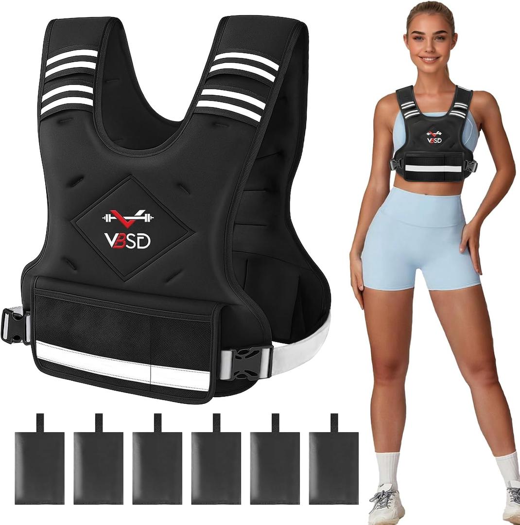 VBSD Adjustable Weighted Vest for Women 20-32lb Vest with 6 Ironsand Weights Body Weight Vest with Reflective Strip for Running Walking Strength Training Workouts