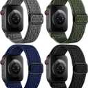 4 Pack Stretchy Nylon Band Compatible with Apple Watch Bands for Men Women 44mm 40mm 41mm 42mm 45mm 46mm 49mm 38mm, Braided Solo Loop Elastic Strap for iWatch Ultra 3 2 Series 11 10 9 8 7 6 5 4 SE 3 (Black/Army Green/Midnight Blue/Deep Gray)