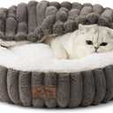 Cat Bed with Hooded Blanket, Round Fluffy Anti-Anxiety Pet Bed for Cats/ Small Dogs, Cozy Donut Cuddler with Machine Washable Faux Fur & Anti-Slip Bottom (23"×23"×6", Grey)