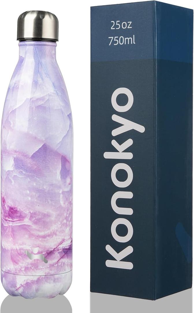 Konokyo Insulated Water Bottles,25 oz Double Wall Stainless Steel Vacumm Metal Flask for Sports Travel,Marble Dawn