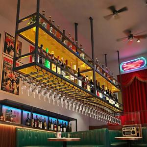 Ceiling Wine Glass Rack with light, Acrylic Hanging Wine Rack with Glass Holder and Transparent Shelves, Wine Bottle Holder Goblet Stemware Racks Modern Home Bar Coffee Decor Rack (39.3IN /100CM)