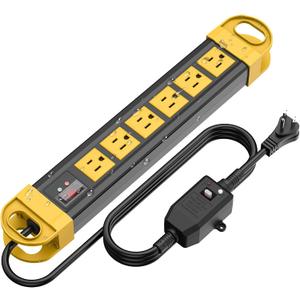 HHSOET GFCI Outdoor Power Strip Weatherproof, Waterproof Surge Protector 2700J with 6 Plug Extender Port, Exterior Long Extension Cord with Multiple Outlets, for Garden, Christmas Decor, 15FT, Yellow