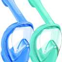 Kids Snorkel Mask Full Face, Snorkeling Gear for Kids 2-14 with Camera Mount, 180 Degree Panoramic View Snorkeling Set Anti-Fog Anti-Leak (Cyan Blue)