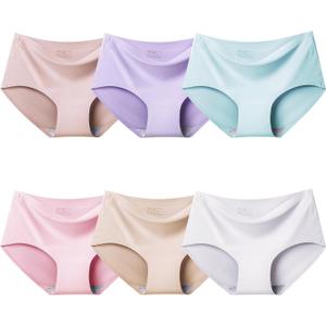 Domee Teen Girls Seamless Underwear No Show Panties Pack of 6 Invisible Briefs (10-11 Years, Light Color)