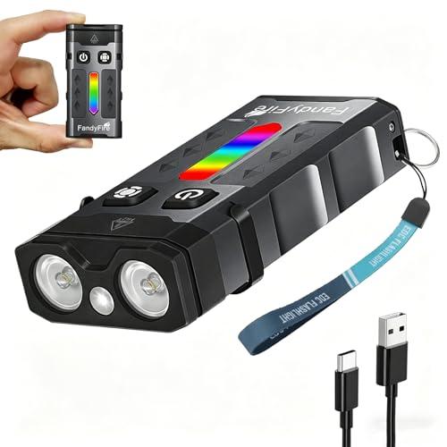 FandyFire 1100 Lumen Small EDC Keychain Flashlight with Green Light - Rechargeable RGB LED Clip on Flashlight, Multi-Functional and Magnetic Tail Suitable for Outdoor Emergency Gear